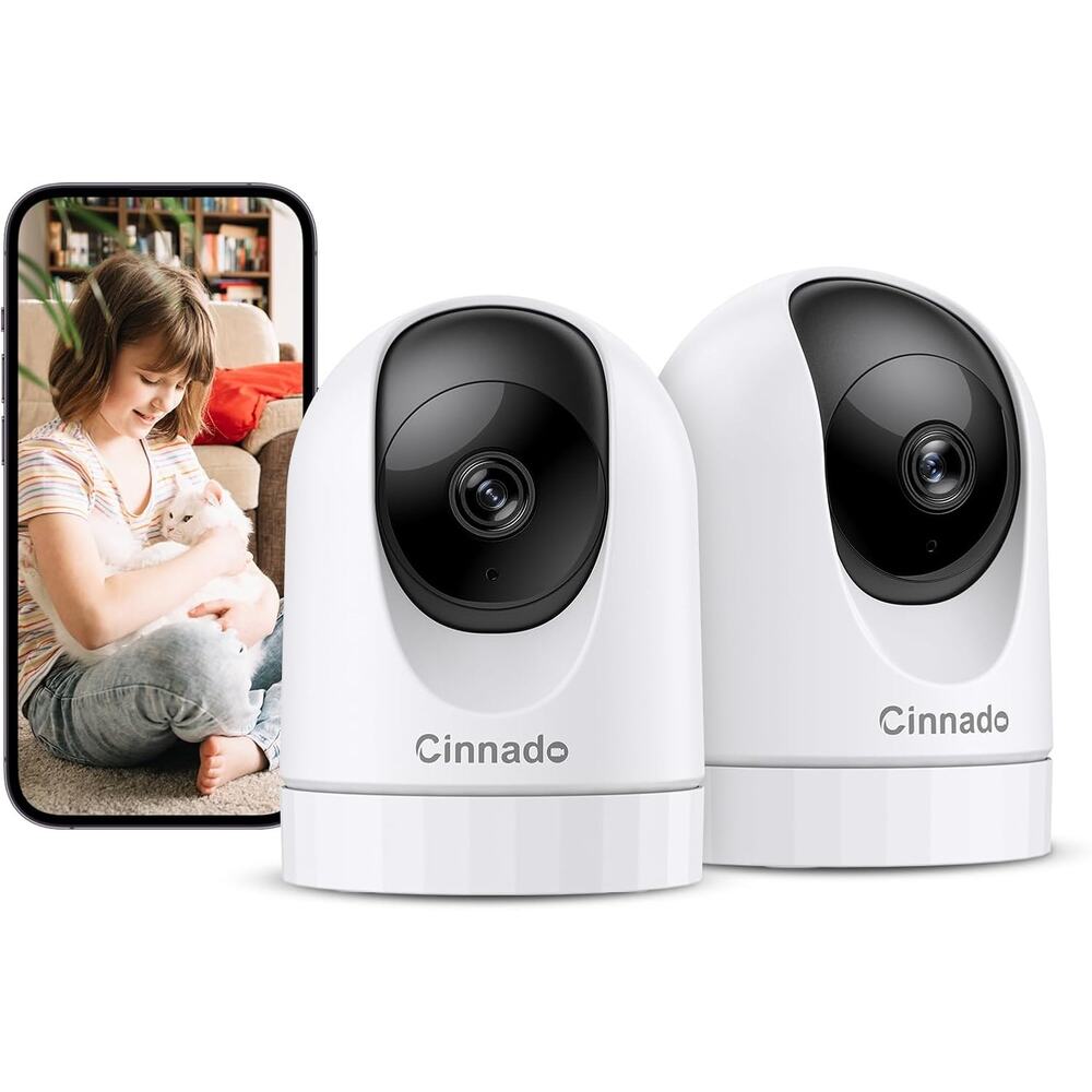 2 Pack Cinnado 2K Home Security Cameras 2.4Ghz WiFi Indoor Camera with 360°